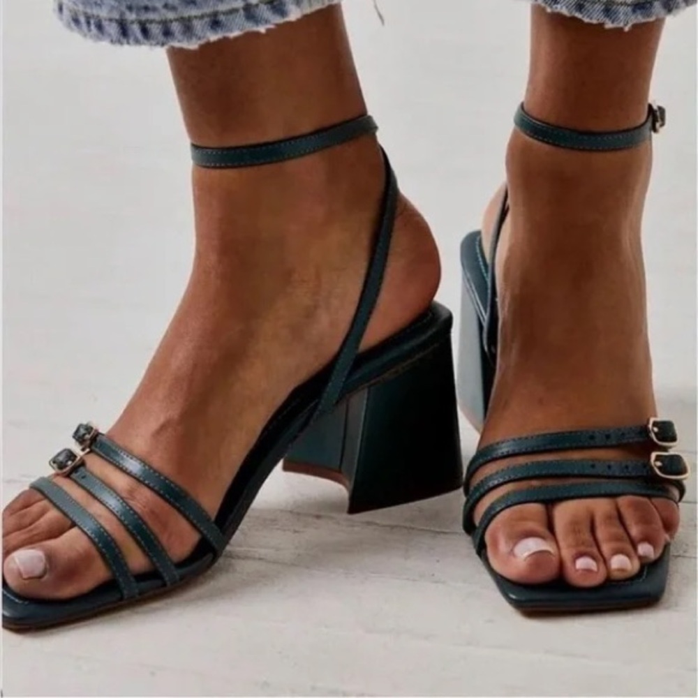 Free People Teal Strappy Block Heel Sandals